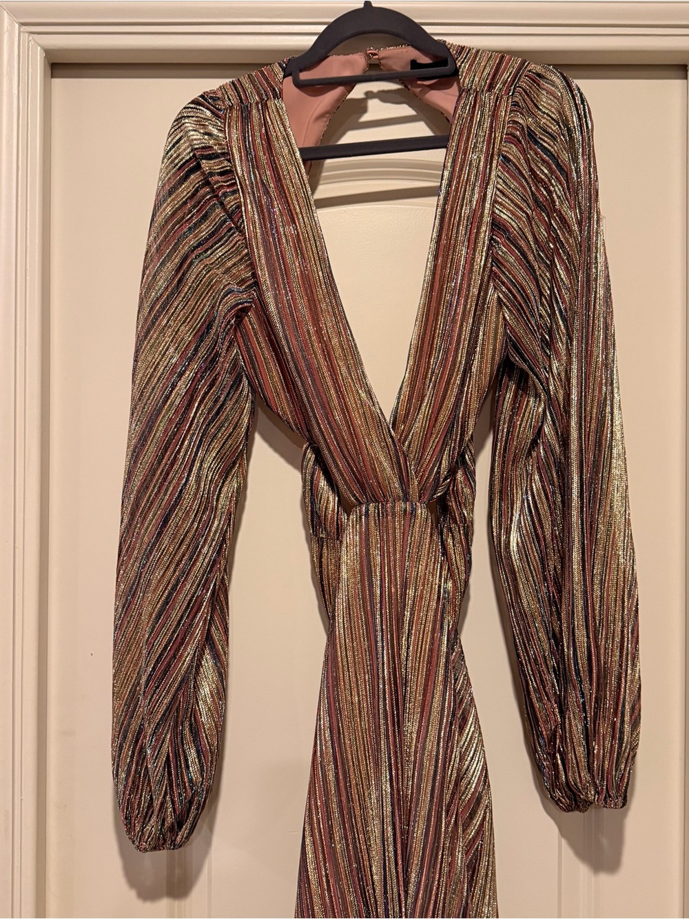 House of Harlow 1960 Multicolor Metallic Stripe Maxi Dress - Picture 3 of 9